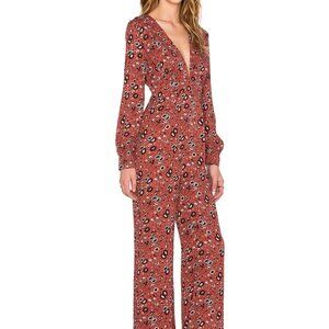 Free People Jumpsuit sz 2 Some Like It Hot Rust Combo V-Neck Long Sleeve Fall